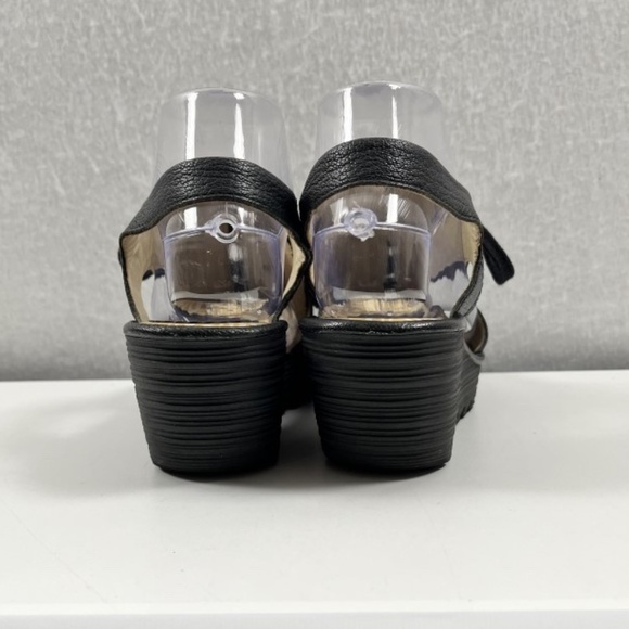 Fly London Ylfa Black Leather Lace Up Wedge Sandals Size 38 US 7.5/8 - Picture 3 of 9